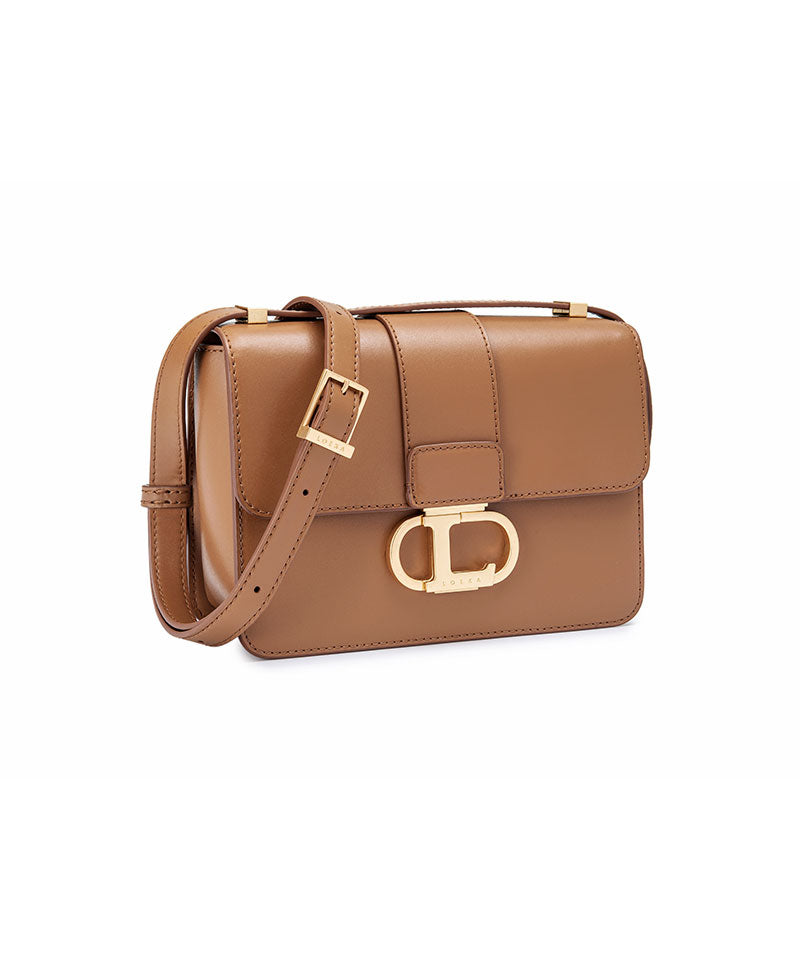 オブジェM ロゴバックル付き本革ショルダーバッグ