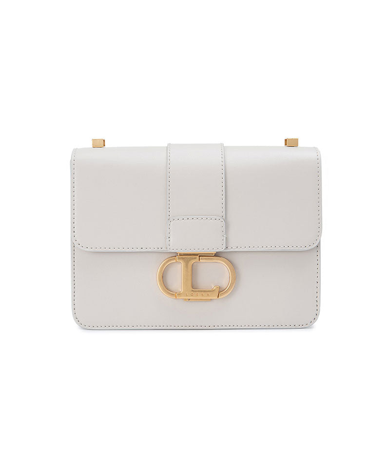 オブジェM ロゴバックル付き本革ショルダーバッグ