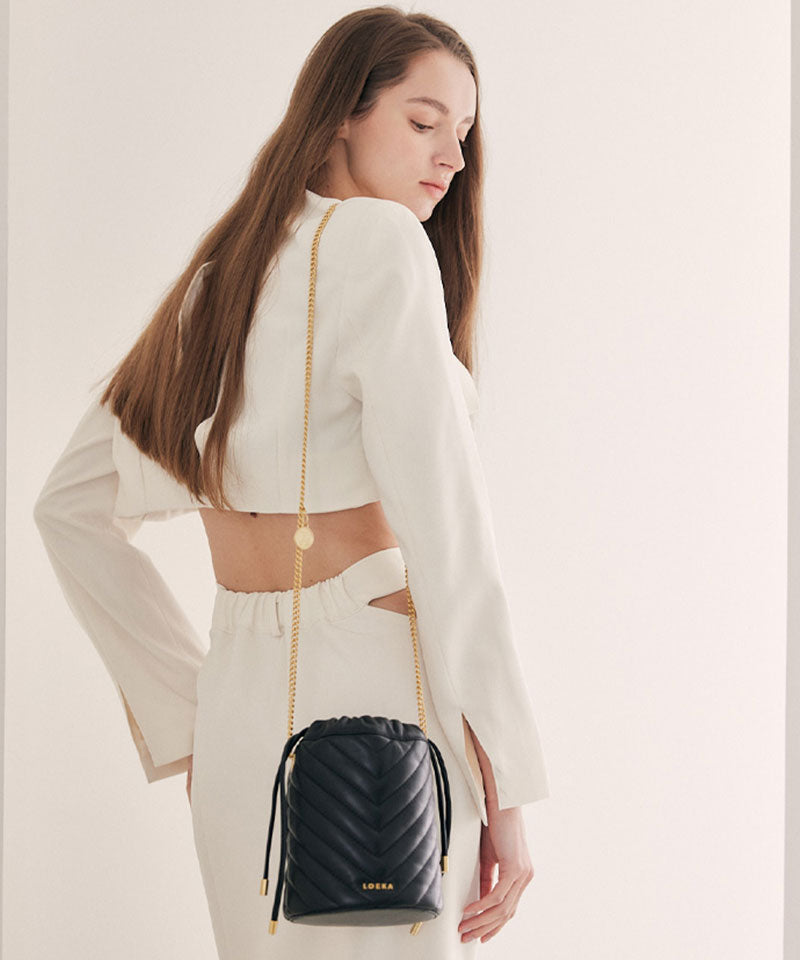 MATILDA Genuine Leather Quilted Bucket Bag