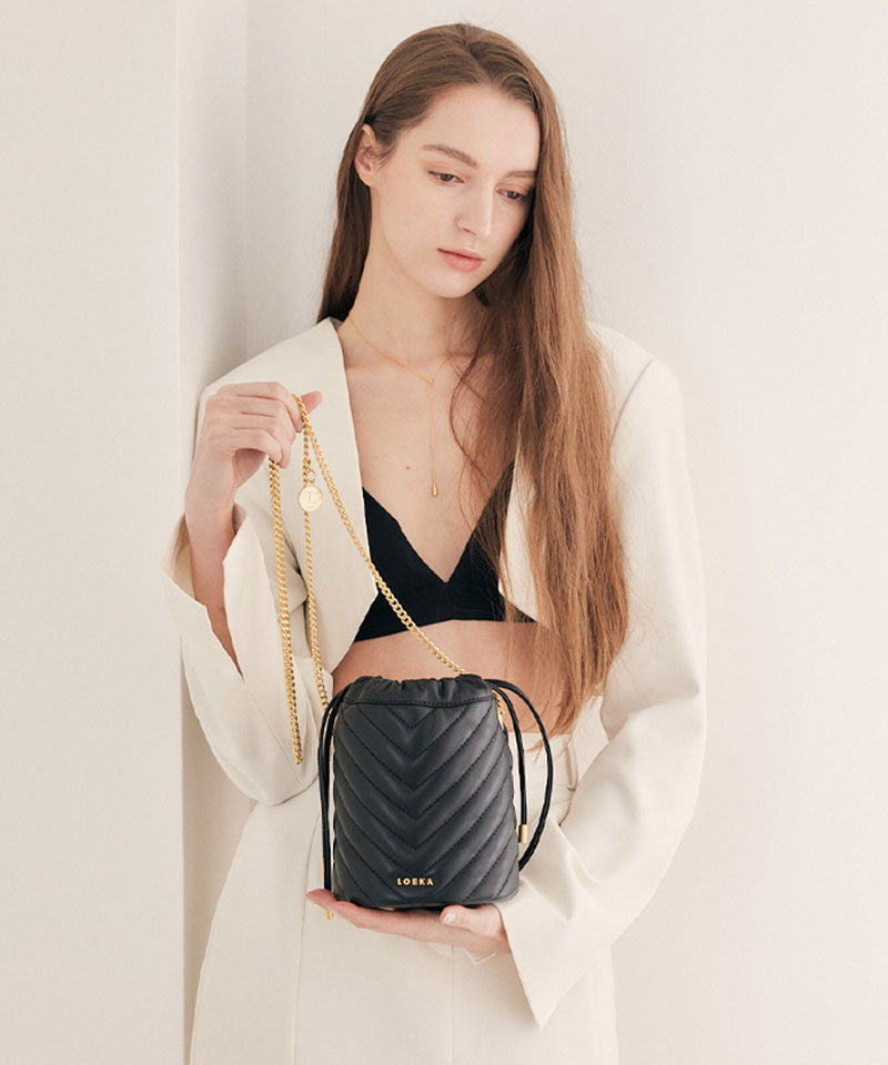 MATILDA Genuine Leather Quilted Bucket Bag