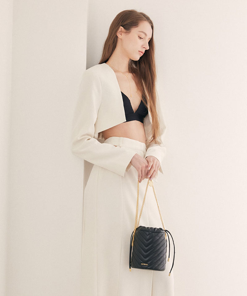 MATILDA Genuine Leather Quilted Bucket Bag
