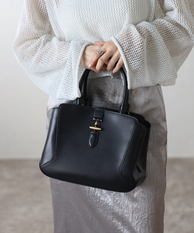 2-way genuine leather tote bag with shoulder strap