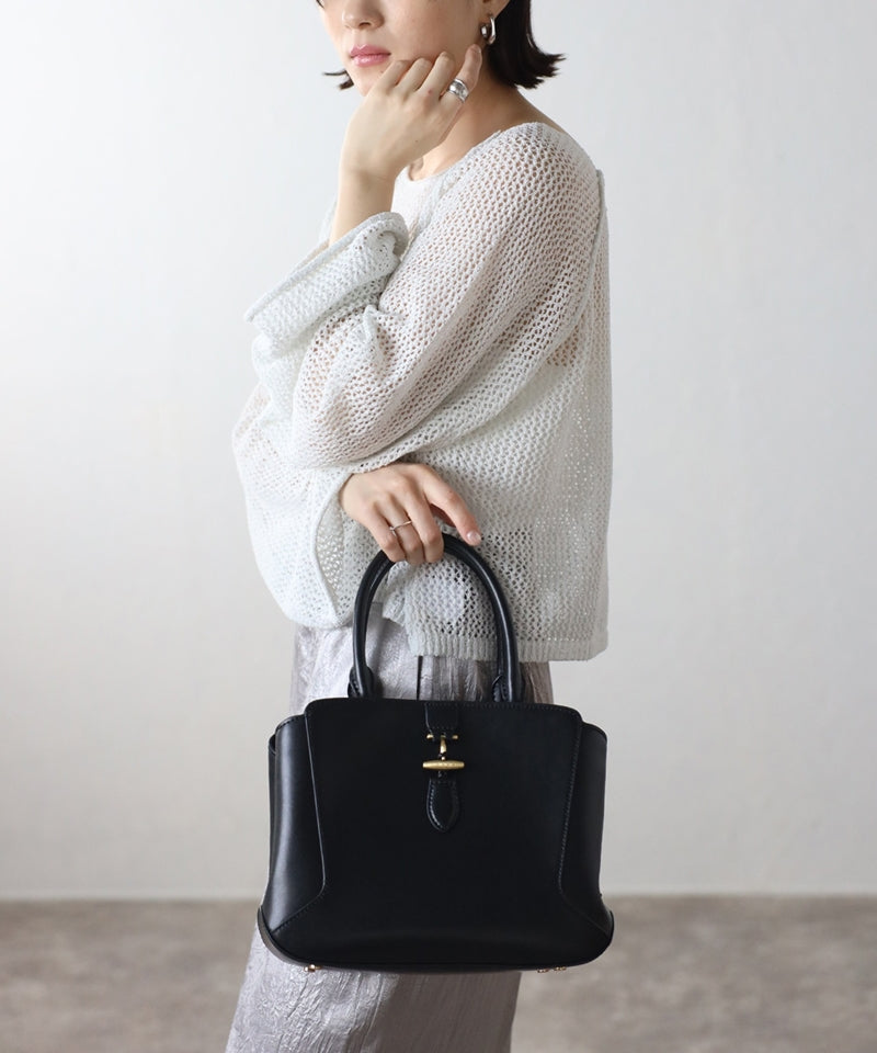 2-way genuine leather tote bag with shoulder strap