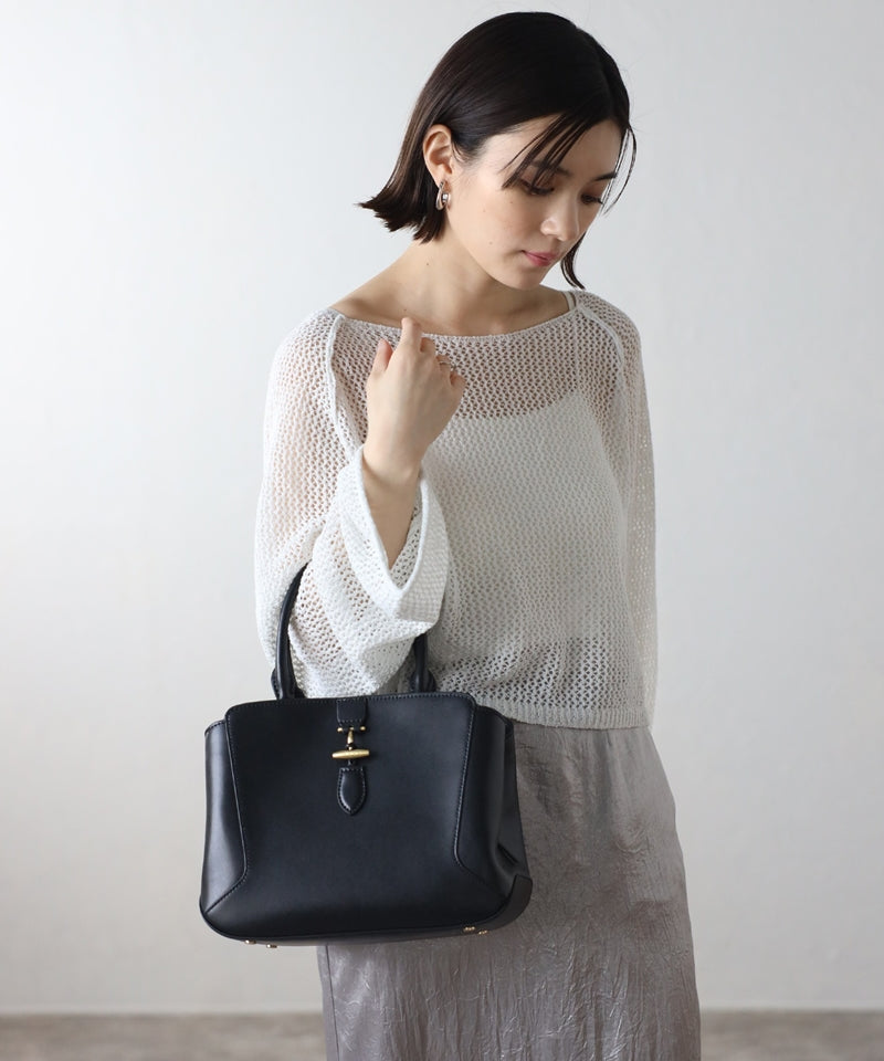 2-way genuine leather tote bag with shoulder strap