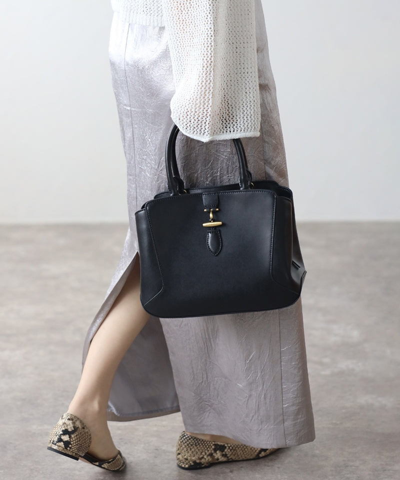 2-way genuine leather tote bag with shoulder strap
