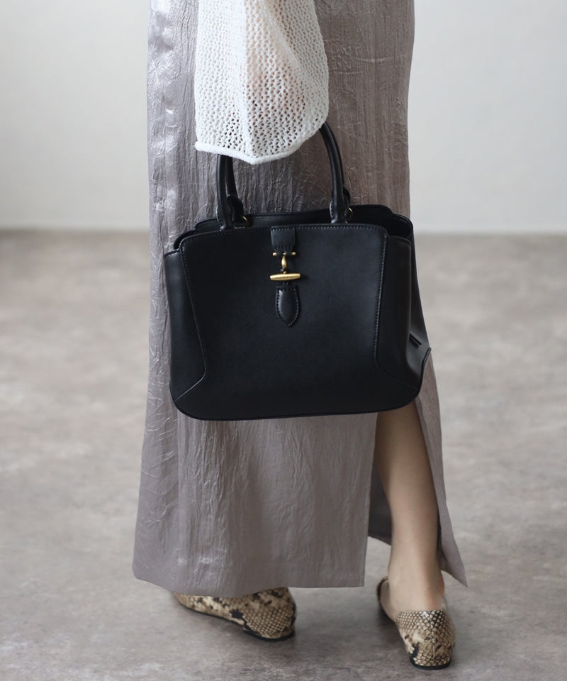 2-way genuine leather tote bag with shoulder strap