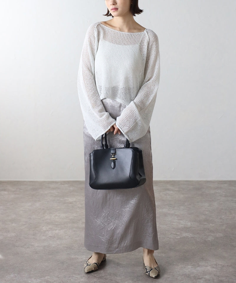 2-way genuine leather tote bag with shoulder strap