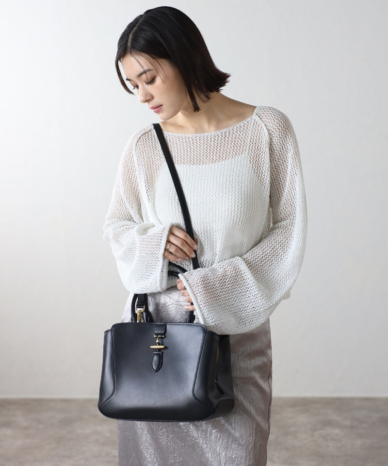 2-way genuine leather tote bag with shoulder strap