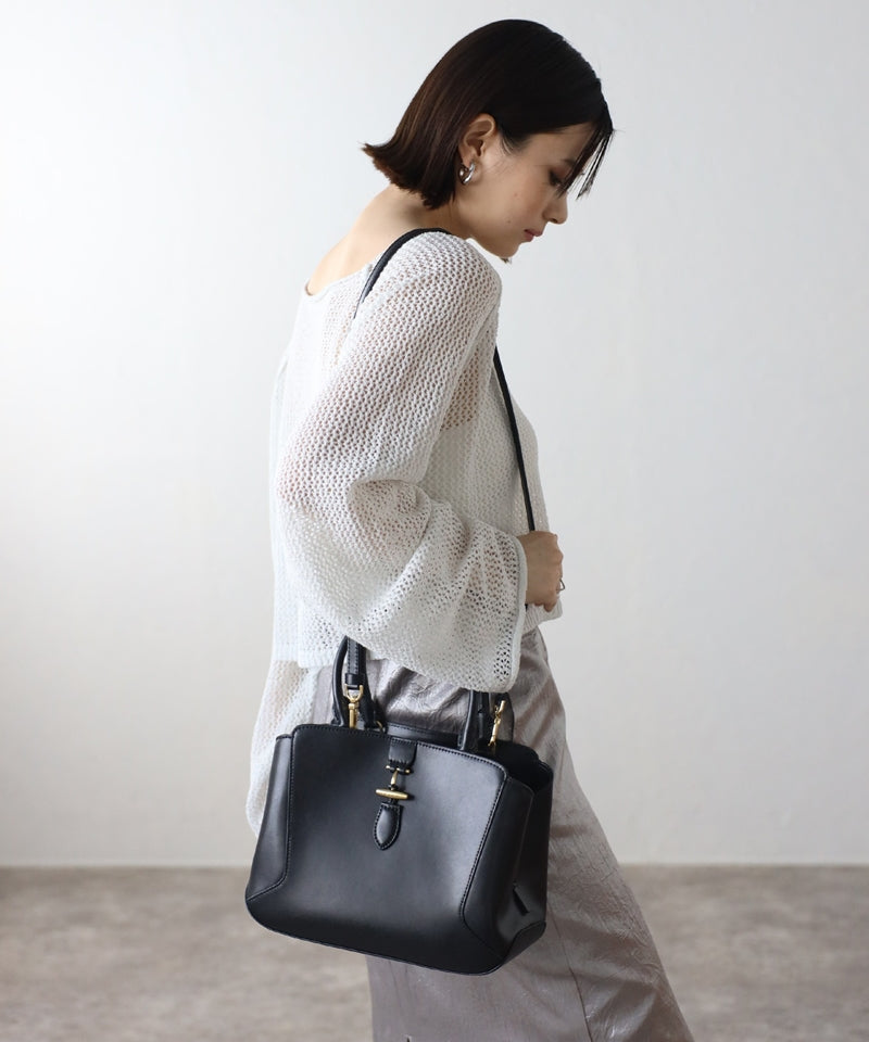 2-way genuine leather tote bag with shoulder strap
