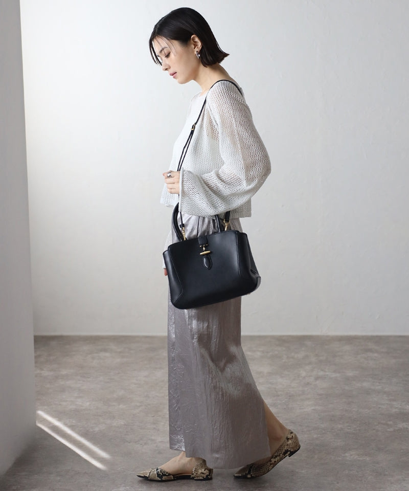 2-way genuine leather tote bag with shoulder strap