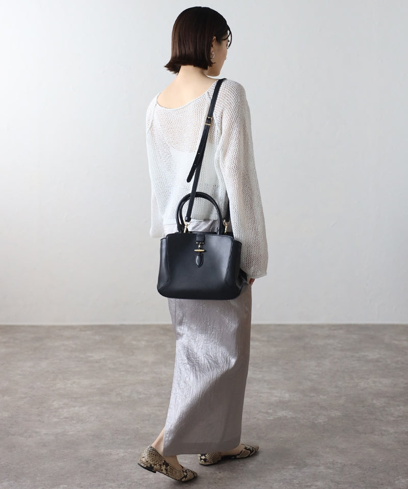 2-way genuine leather tote bag with shoulder strap