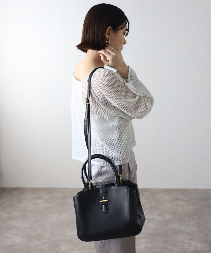 2-way genuine leather tote bag with shoulder strap