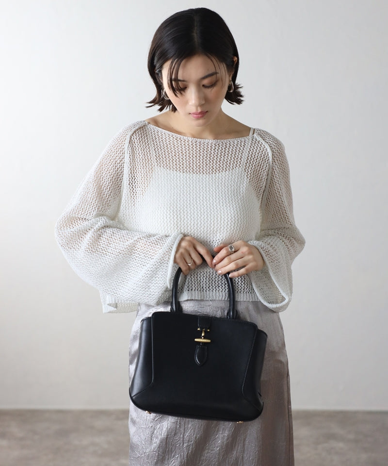 2-way genuine leather tote bag with shoulder strap