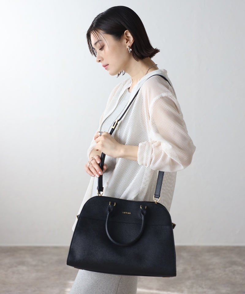 Grained leather 2-way Boston bag