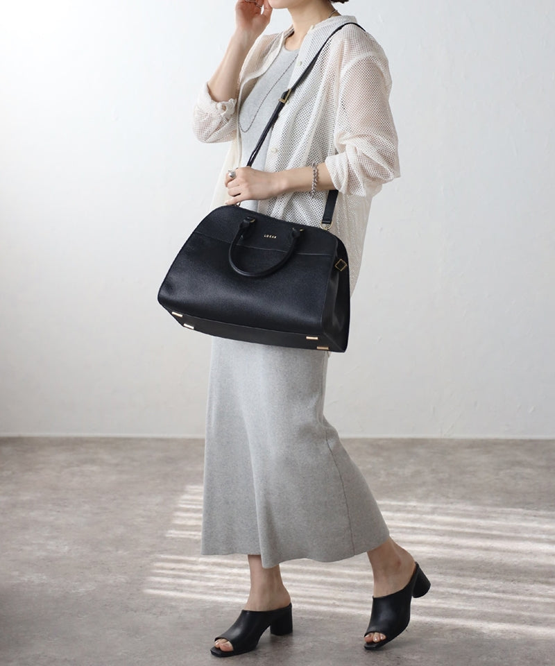 Grained leather 2-way Boston bag