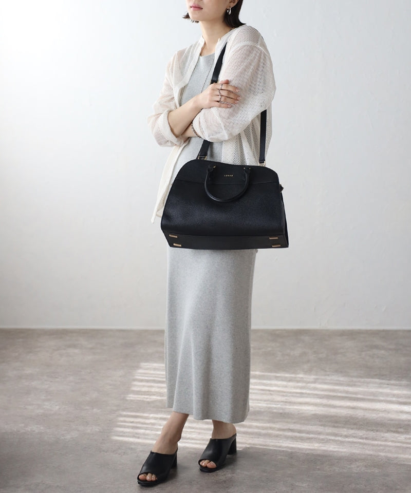 Grained leather 2-way Boston bag