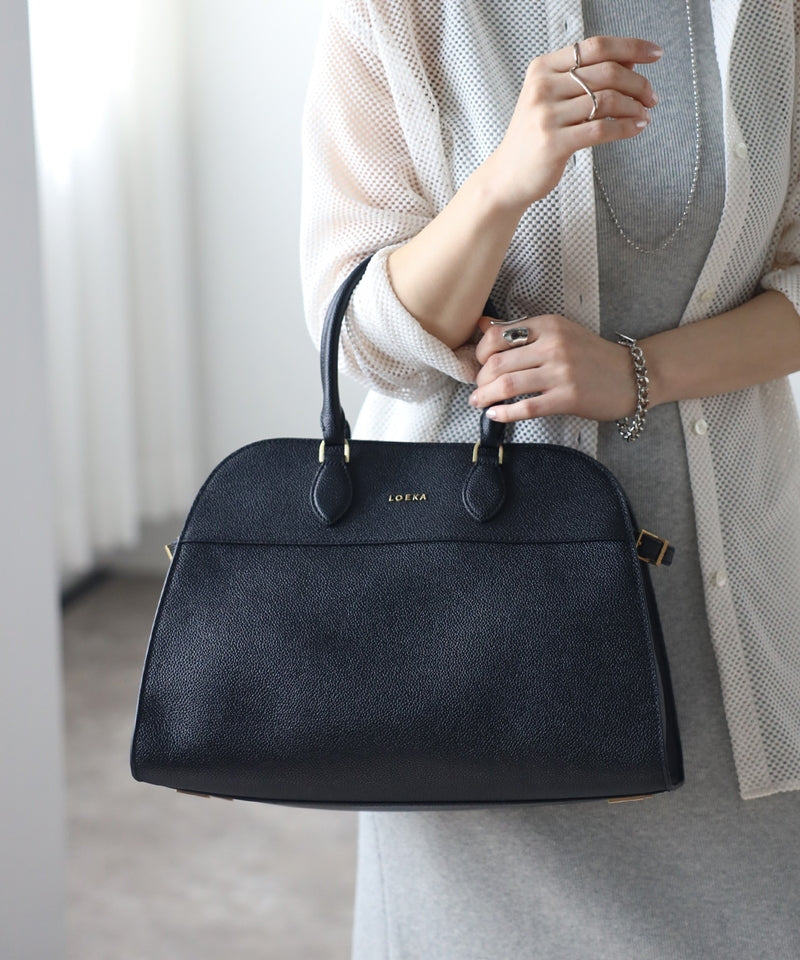 Grained leather 2-way Boston bag