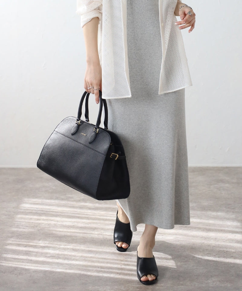 Grained leather 2-way Boston bag