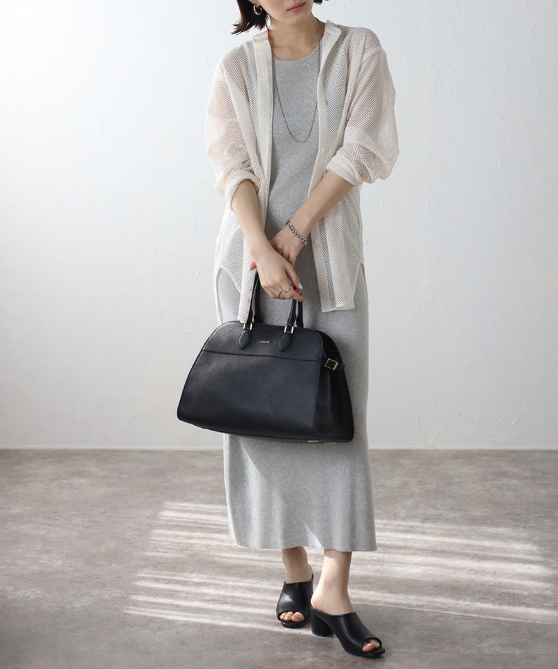 Grained leather 2-way Boston bag