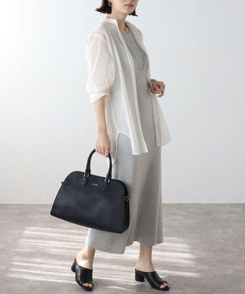 Grained leather 2-way Boston bag