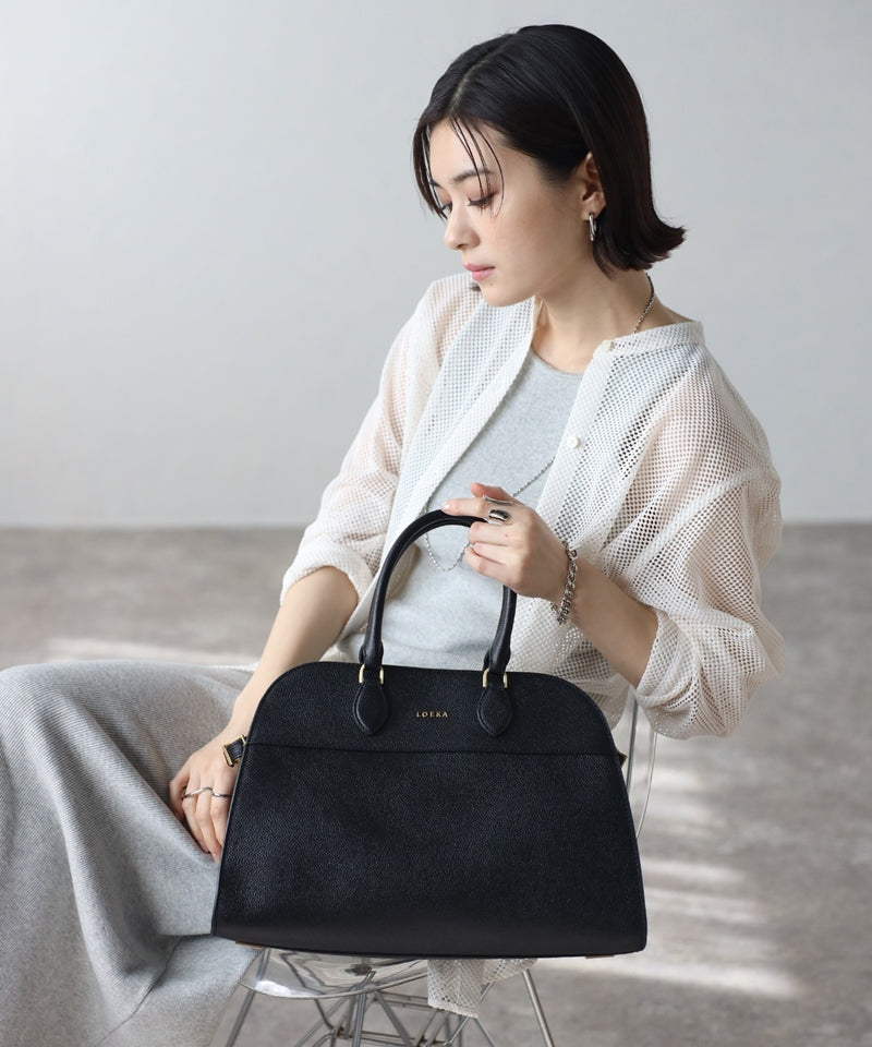 Grained leather 2-way Boston bag