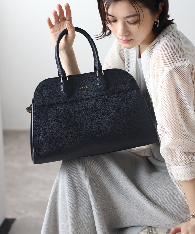 Grained leather 2-way Boston bag
