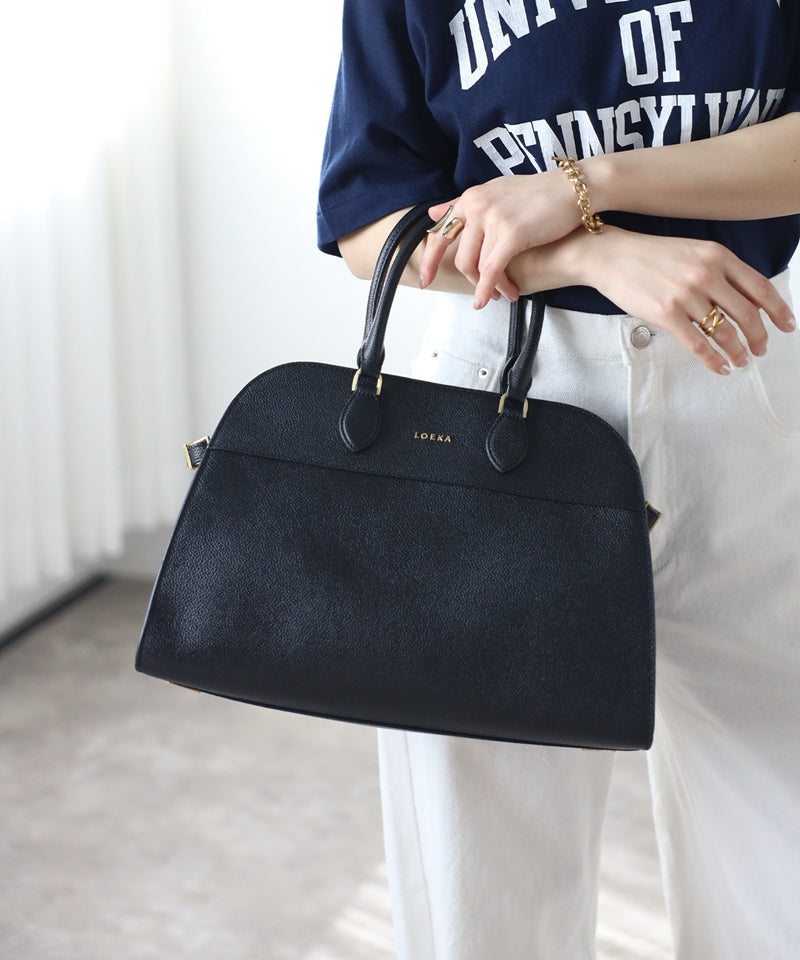 Grained leather 2-way Boston bag