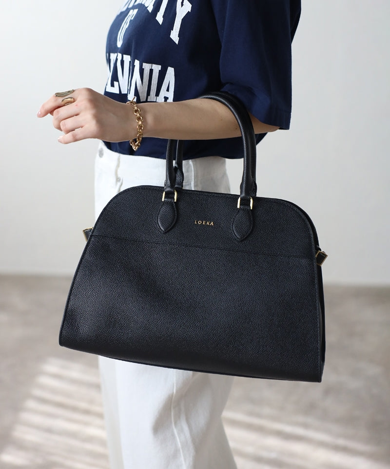 Grained leather 2-way Boston bag