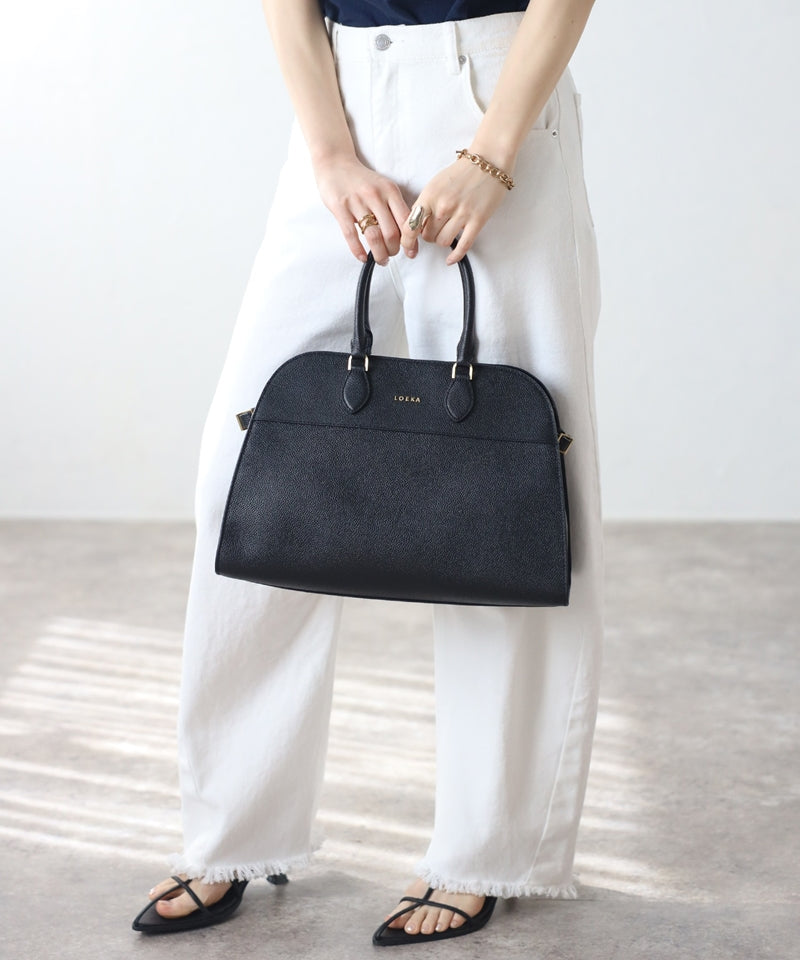 Grained leather 2-way Boston bag