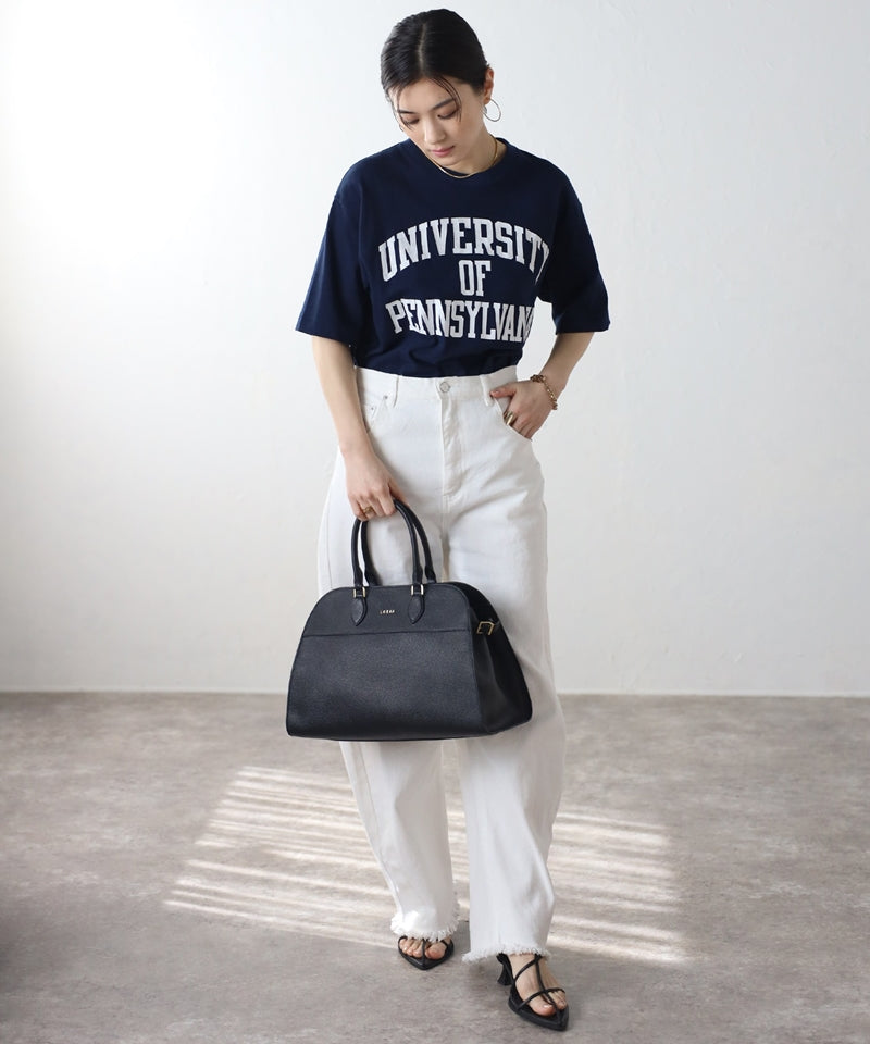 Grained leather 2-way Boston bag