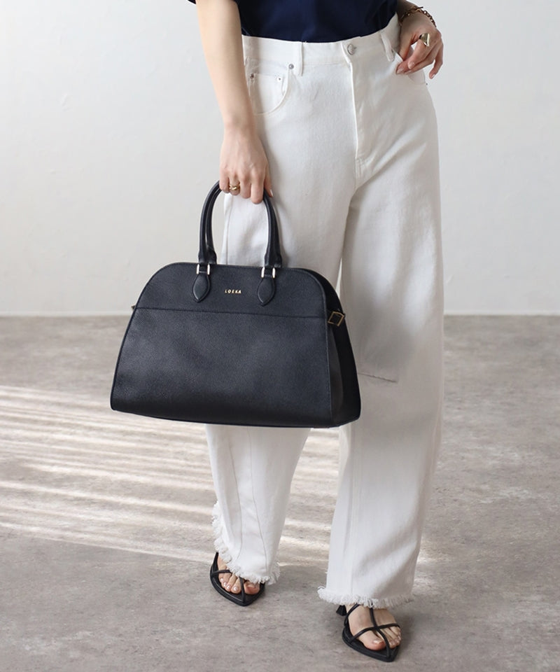 Grained leather 2-way Boston bag