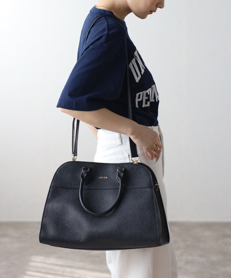 Grained leather 2-way Boston bag