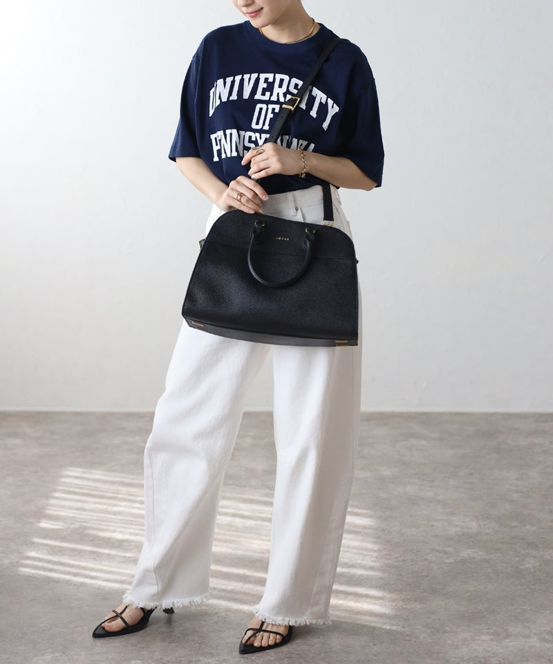 Grained leather 2-way Boston bag