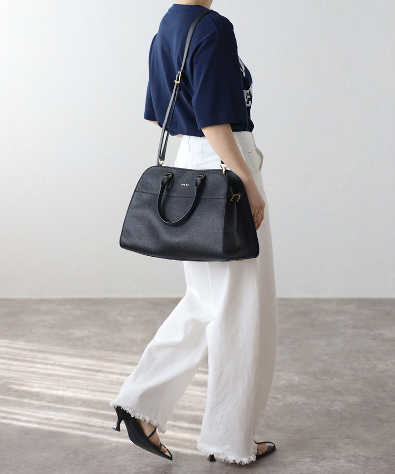 Grained leather 2-way Boston bag