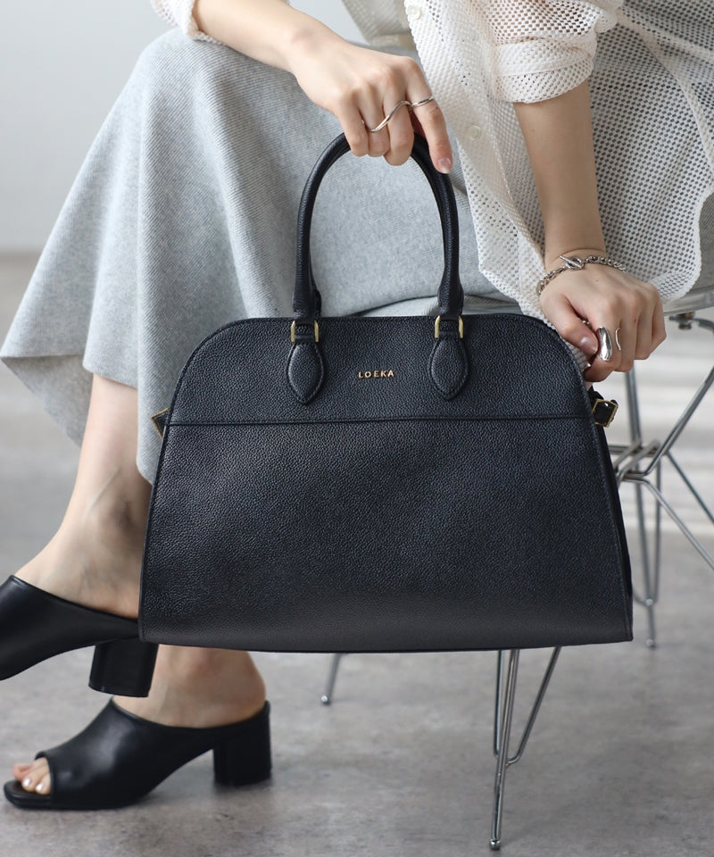 Grained leather 2-way Boston bag
