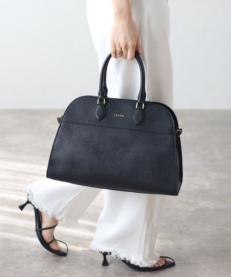 Grained leather 2-way Boston bag
