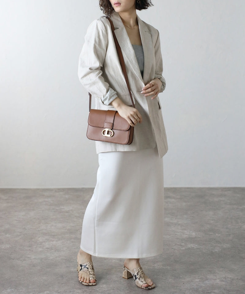 Genuine leather shoulder bag with logo buckle