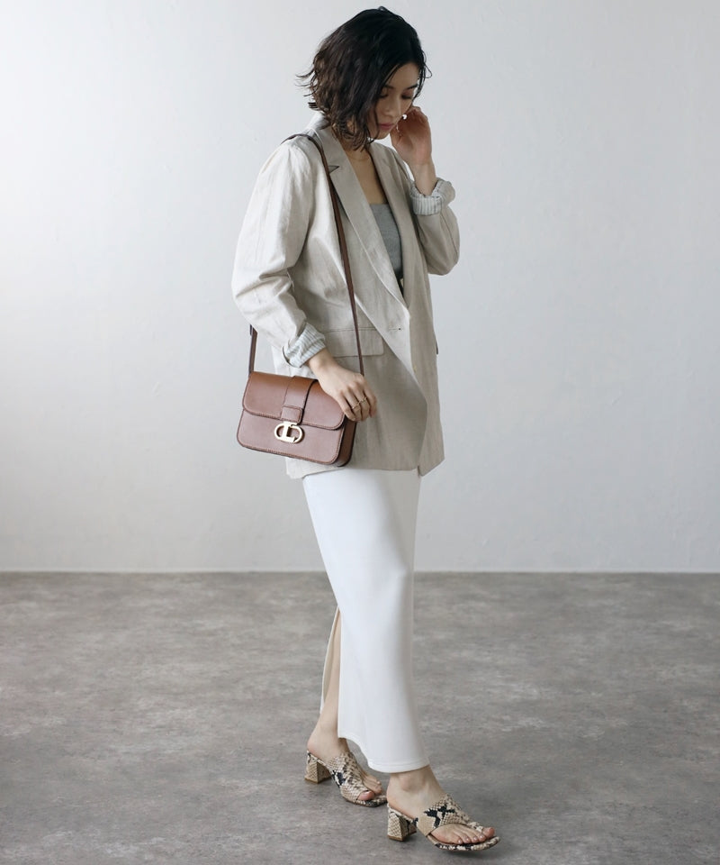 Genuine leather shoulder bag with logo buckle