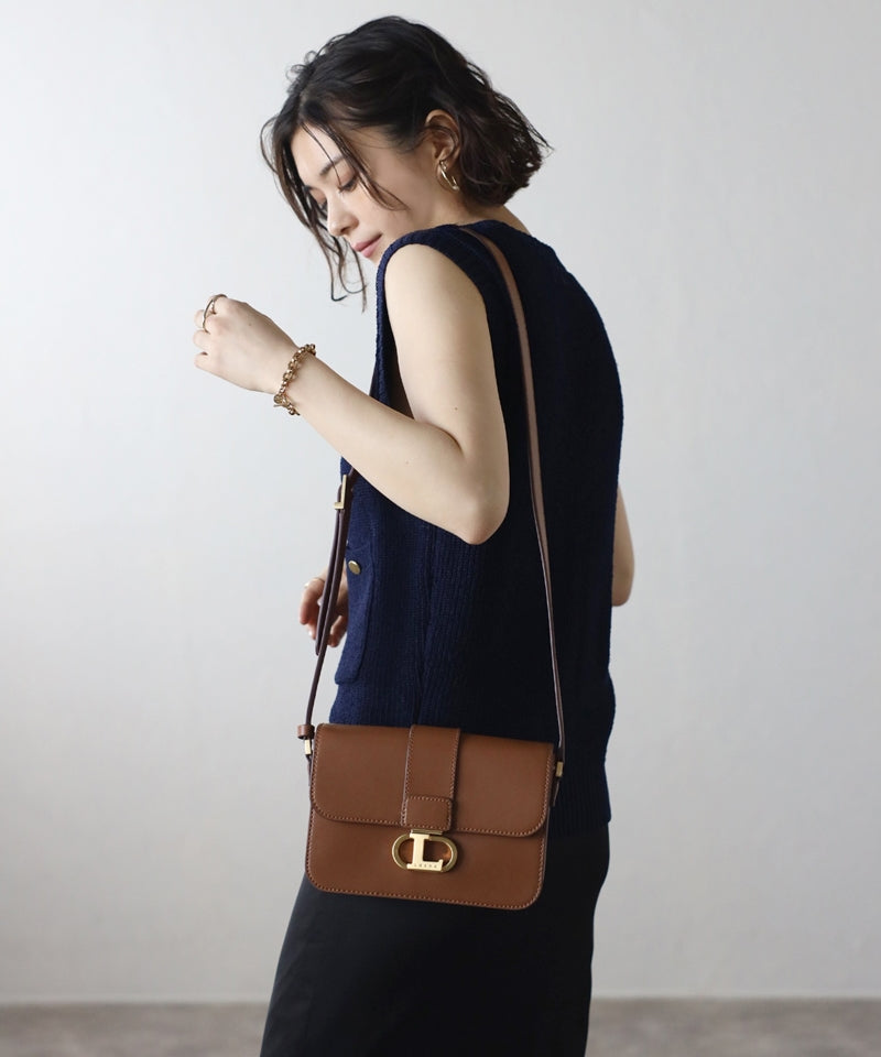 Genuine leather shoulder bag with logo buckle