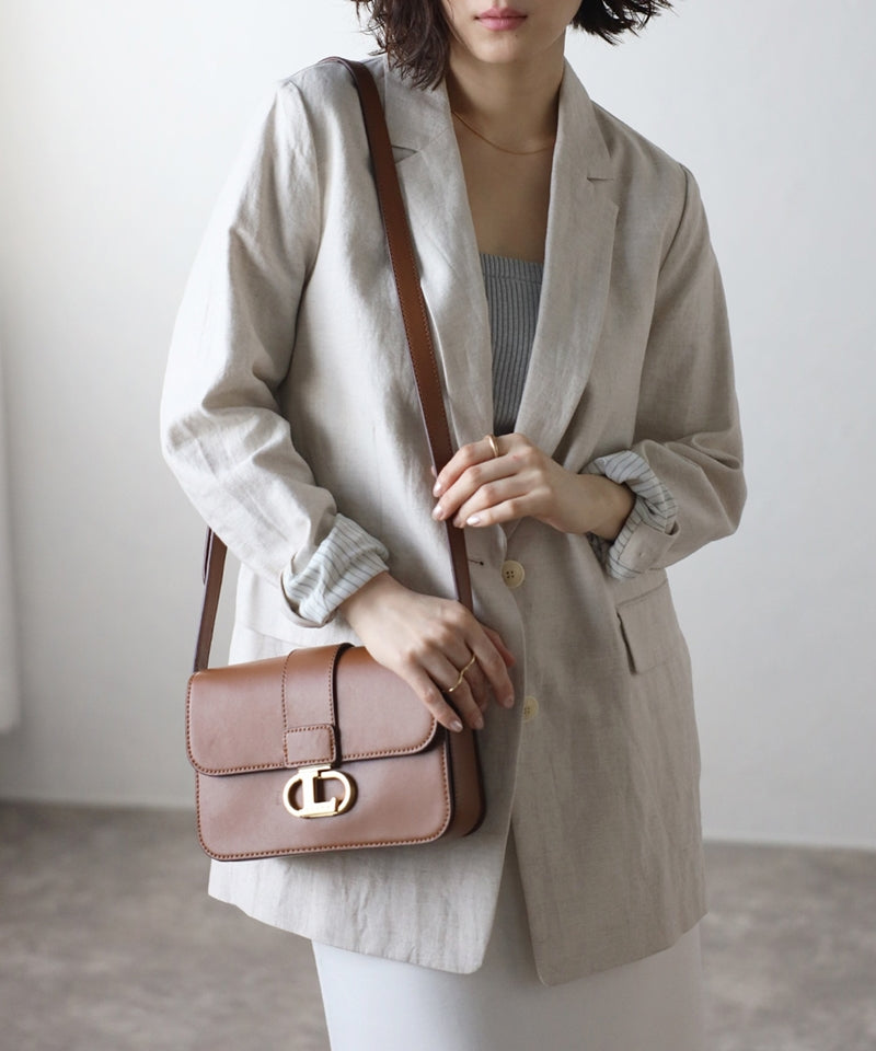 Genuine leather shoulder bag with logo buckle