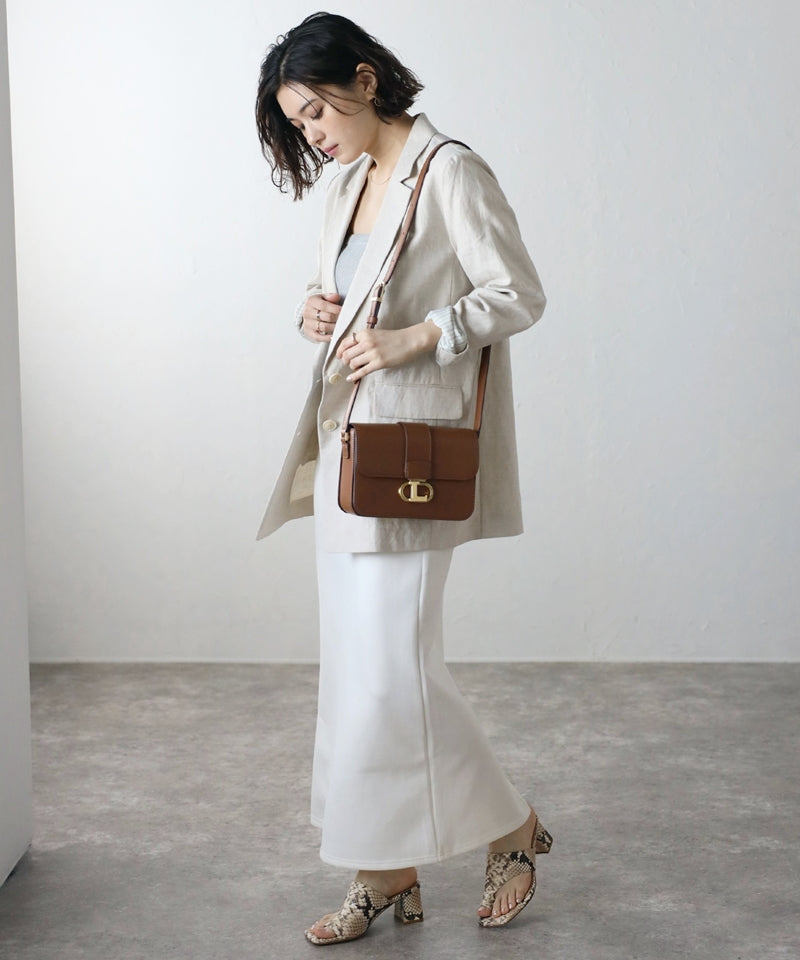 Genuine leather shoulder bag with logo buckle
