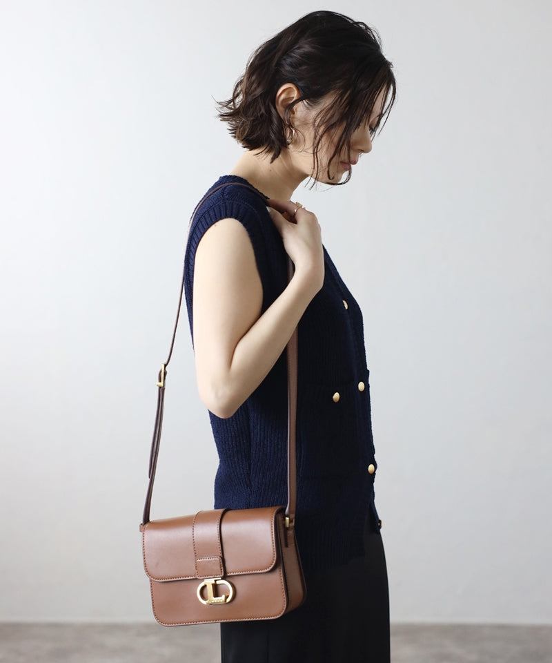 Genuine leather shoulder bag with logo buckle
