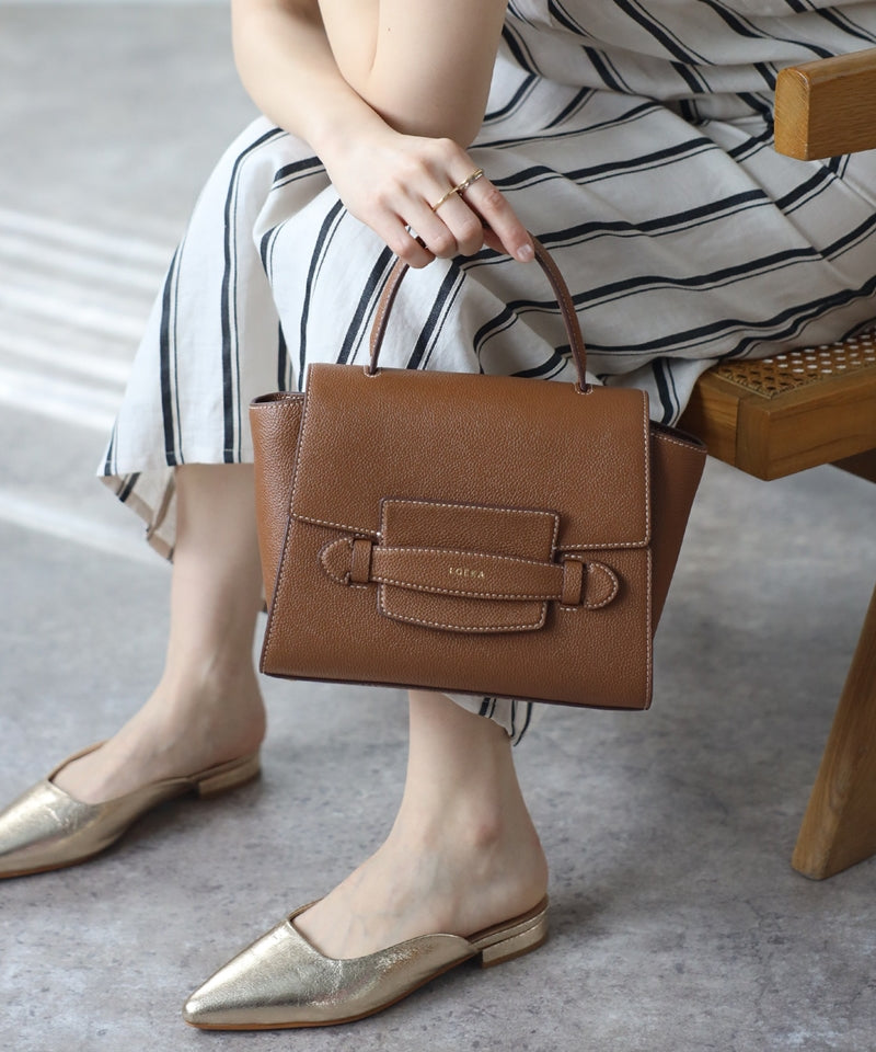 Grained leather 2-way shoulder bag