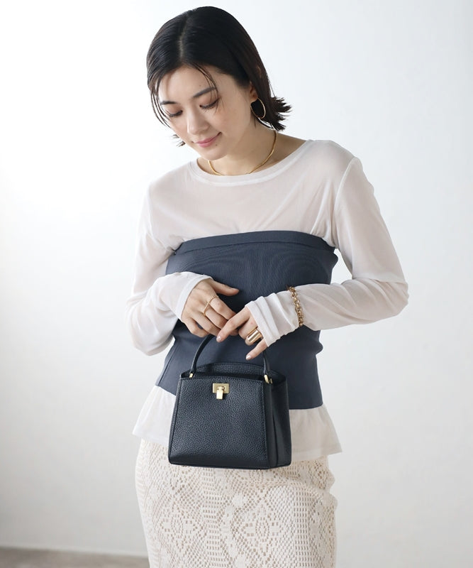 Genuine leather 2-way small shoulder bag with handle