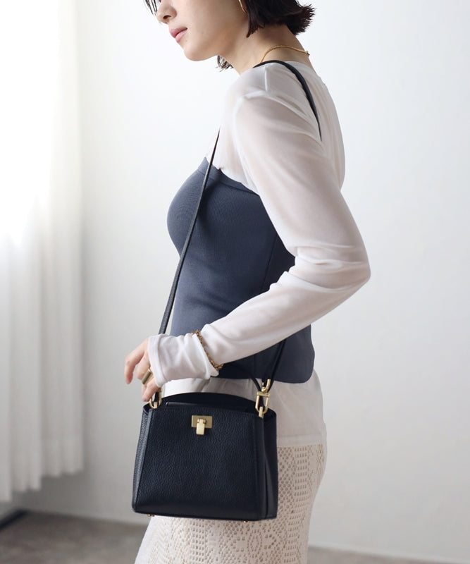 Genuine leather 2-way small shoulder bag with handle