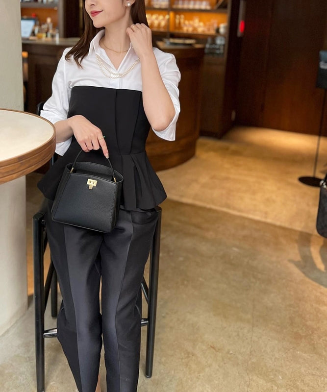 Genuine leather 2-way small shoulder bag with handle