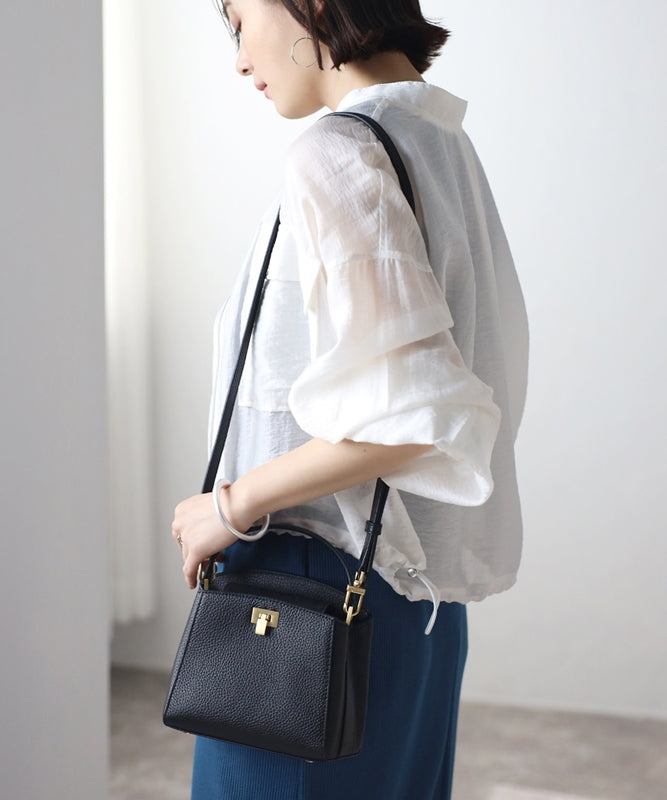 Genuine leather 2-way small shoulder bag with handle