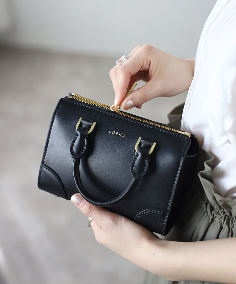 Genuine leather 2-way mini Boston shoulder bag