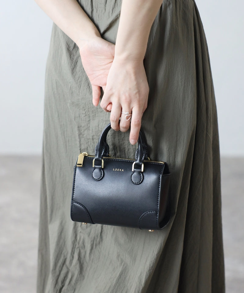 Genuine leather 2-way mini Boston shoulder bag
