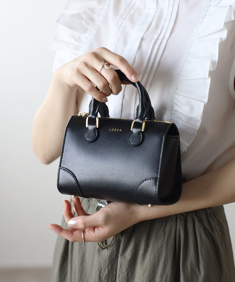 Genuine leather 2-way mini Boston shoulder bag